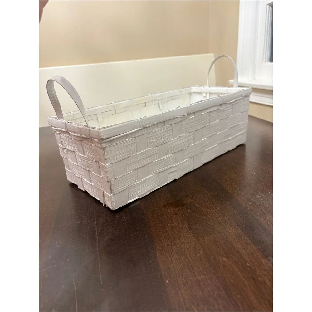 White Woven Rectangular Basket with Strawberry painting